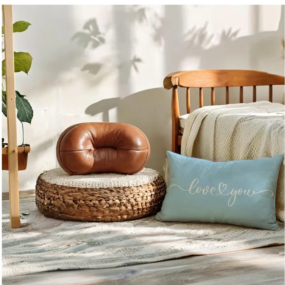 Love You Script Decorative Accent Pillow Cover - Light Blue/ leaning turquoisey